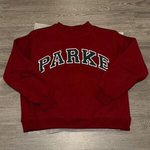 PARKE Holiday Varsity Mockneck Maroon + Forest NWT